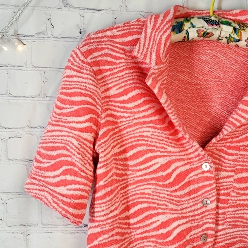 Zara Coral Zebra Print Crop Style Collared Blazer Abalone Buttons Size XS Y2K - Picture 9 of 13